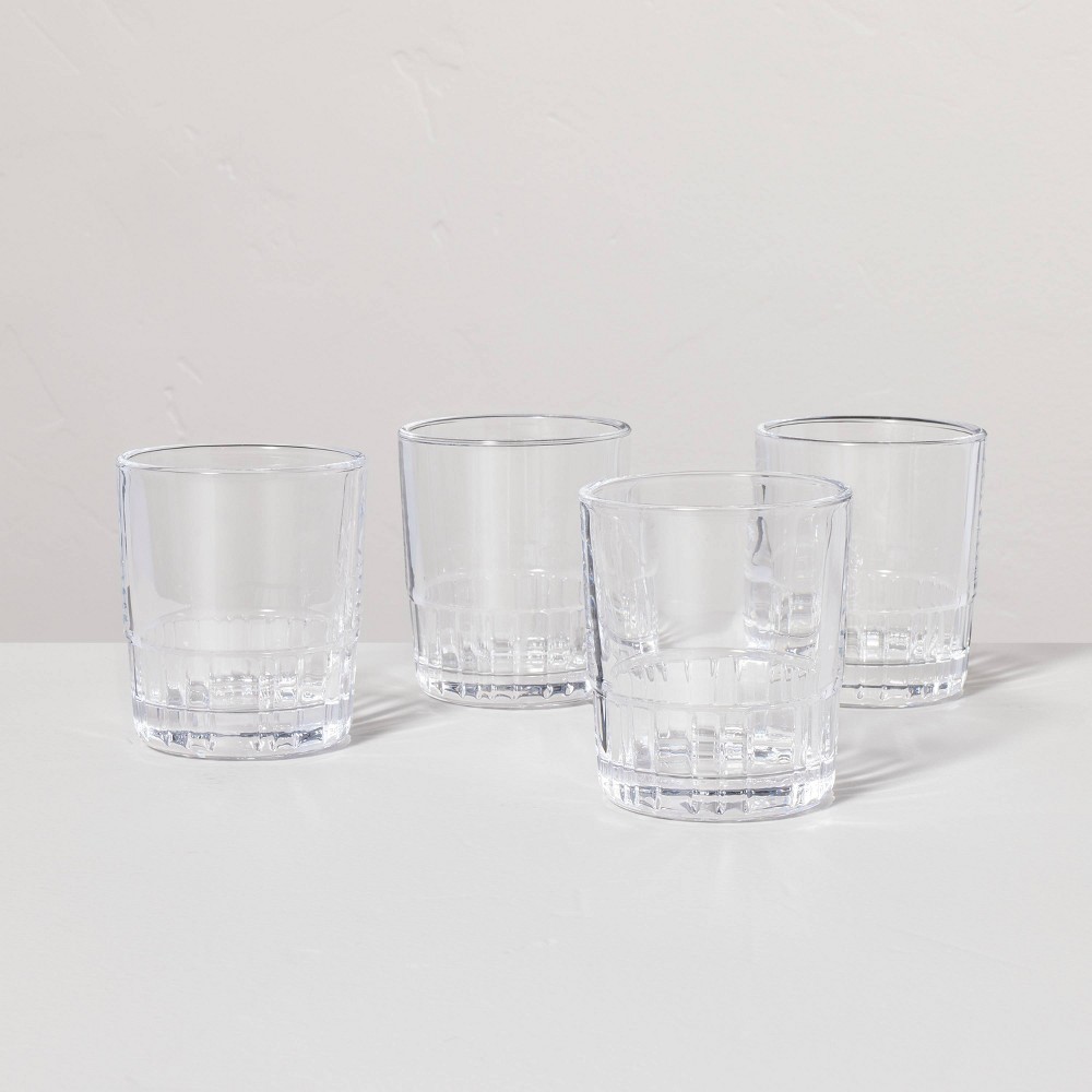 4pk 6.5oz Short Fluted Glass Tumbler Set Clear - Hearth & Hand™ with Magnolia: Farmhouse Style, Dishwasher Safe