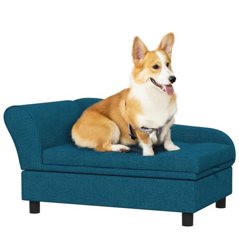 PawHut Raised Dog Sofa, Elevated Pet Sofa for Small and Medium Dogs, with Removable Soft Cushion, Anti-Slip Pads, Simple Installation - Blue