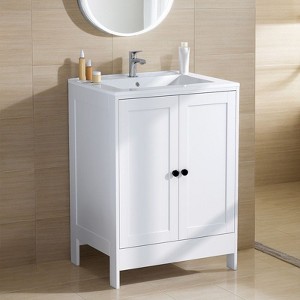 Karl Home 24in White Bathroom Vanity Without Sink Top With Door Back Storage - 1 of 4