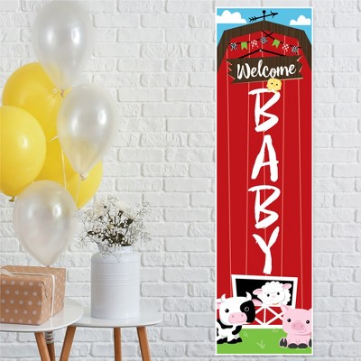 Big Dot of Happiness Farm Animals - Barnyard Baby Shower Front Door Decoration - Vertical Banner