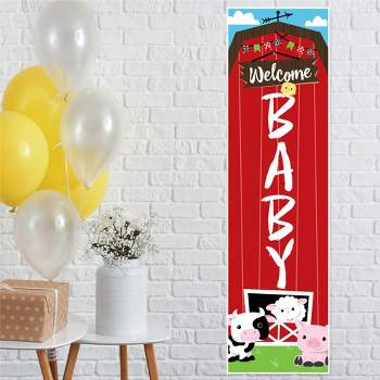 Big Dot of Happiness Farm Animals - Barnyard Baby Shower Front Door Decoration - Vertical Banner