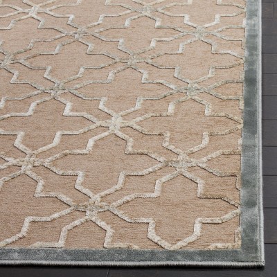 Handmade Beige and Ivory Wool Viscose Geometric Area Rug 8' x 11'2"