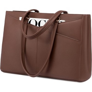 Laptop Tote Bag for Women 15.6 Inch Waterproof Leather Computer Bags Business Office Work Briefcase - 1 of 4
