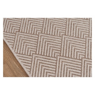 Beige Geometric Tufted Indoor/Outdoor Runner Rug