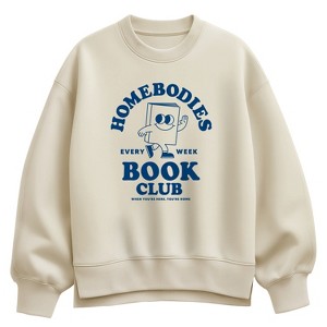 Women's Instant Message Homebodies Book Club Oversized Fleece Crew
