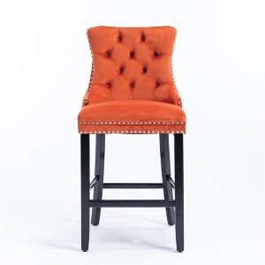 Tramull Set of 2 Velvet Bar Stools, Button Tufted Mid-Century Design with Wood Legs & Chrome Nailheads - 1 of 4
