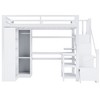 Whisen Twin Size Metal Loft Bed with Desk, USB Ports, 5-Layer Shelf, Wardrobe and Stepped Stairs - White - 4 of 4