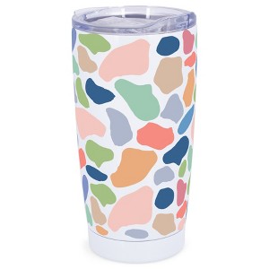 Elanze Designs 20 oz Stainless Steel On the Go Insulated Travel Tumbler With Push Top Lid, Multicolored Giraffe Print White - 1 of 4