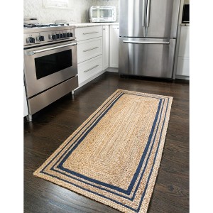 Unique Loom Braided Jute Gujarat Border Indoor Hand Made Area Rug - 1 of 4