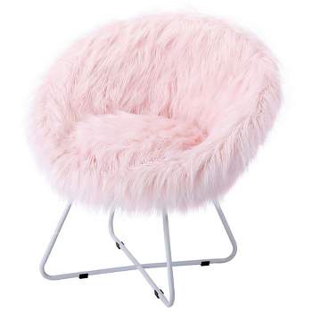 BirdRock Home Pink Faux Fur Papasan Chair with White Legs