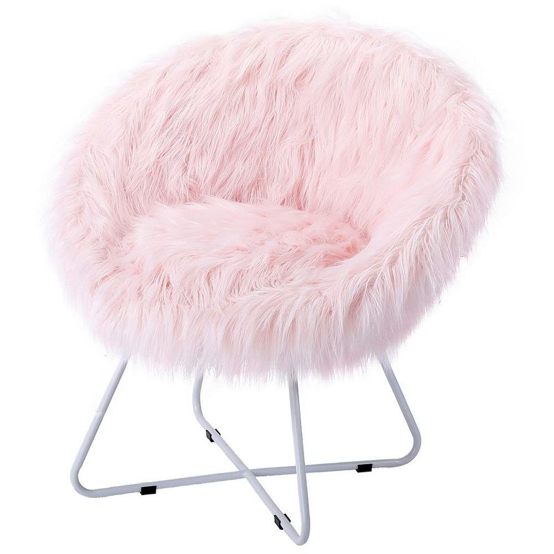 BirdRock Home Pink Faux Fur Papasan Chair with White Legs, 1 of 6