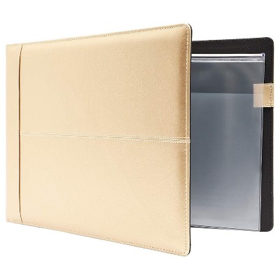 7 Ring Business Check Binder, Checkbook Holder Portfolio with Zipper Pouch, Champagne Gold, PU Leather