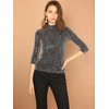 INSPIRE CHIC Women's Party Glitter 3/4 Sleeve Stand Up Neck Shiny Striped Metallic Blouse - 3 of 4