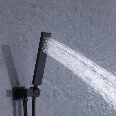 Matte Black Stainless Steel Square Rain Shower Faucet Set