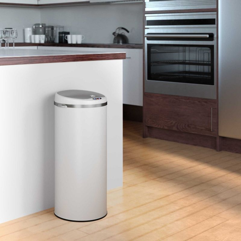 iTouchless Sensor Kitchen Trash Can with AbsorbX Odor Filter Round 13 Gallon White Stainless Steel, 5 of 7