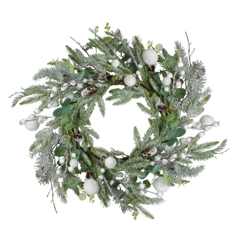 Northlight 24" Artificial Flocked and Iced Mixed Pine Christmas Wreath, 1 of 4