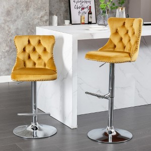 SKRAN Swivel Velvet Barstools Set of 2, Adjustable Seat Height Tufted Back Hand-Hammered Rivets Black Metal Leg For Home Pub & Kitchen Island - 1 of 4