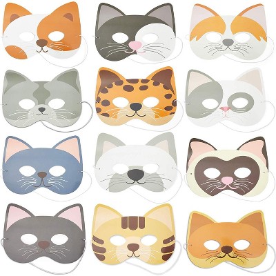 24 Pack Paper Cat Masks for Kids, Toddler mask, Kitten Animal Party Dress-Up Cosplay Costumes Favor Birthday Decoration, Animal Party Supplies,