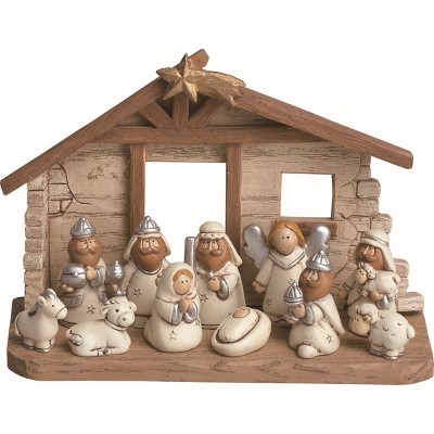 Transpac Resin Brown Christmas Kids Nativity with Creche Set of 12