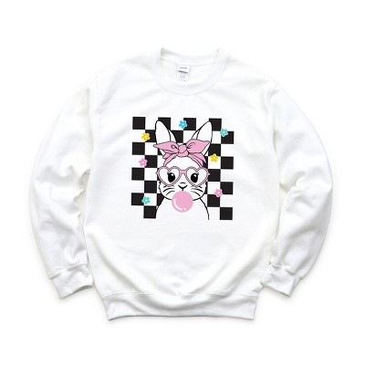 Simply Sage Market Women's Graphic Sweatshirt Checkered  Groovy Bunny