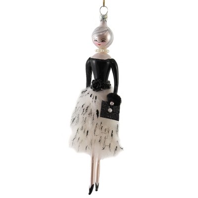 Italian Ornaments 7.0 Inch Lela With White Fur Skirt Ornament Italian Diva Lady Tree Ornaments