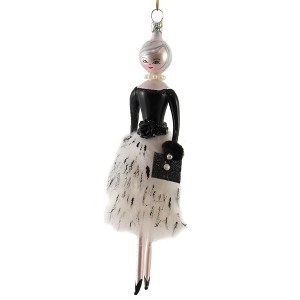 Italian Ornaments 7.0 Inch Lela With White Fur Skirt Ornament Italian Diva Lady Tree Ornaments - 1 of 4
