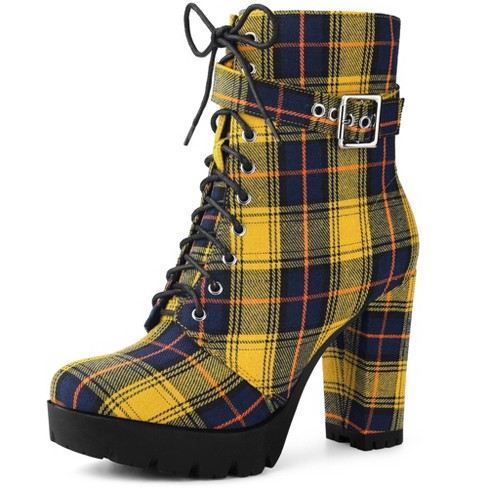 Yellow hot sale plaid boots