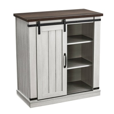 Coast-to-Coast Barn Door TV Stand in Off-White with Adjustable Shelves