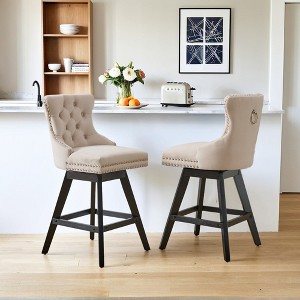 Hrinhom Swivel Bar Stools Set of 2,Modern Upholstered Bar Chairs with Wood Legs and Footrest - 1 of 4