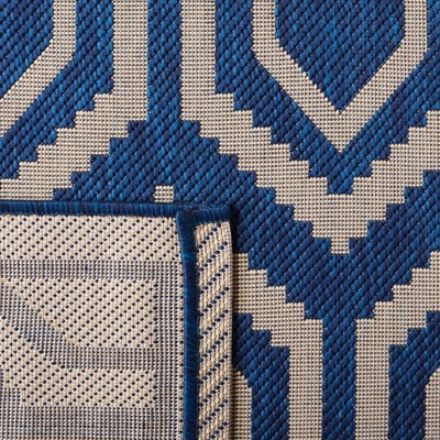 Navy and Beige Honeycomb Pattern Indoor/Outdoor Rug, 9' x 12'
