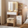 Vanity Desk with Sliding Mirror and Lights, Dressing Table with Stool and Charging Station, 3 Lighting Modes for Bedroom - 2 of 4
