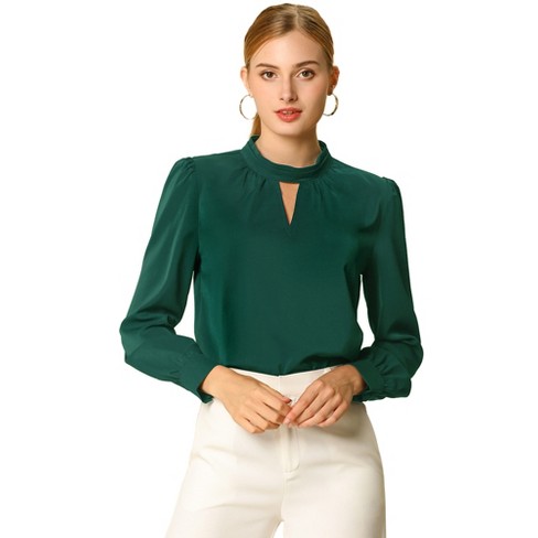 Green chiffon blouse store long sleeve