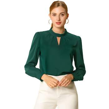 Allegra K Women's Office Keyhole Elegant Stand Collar Long Sleeve Chiffon Blouses