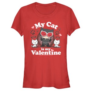 Juniors Womens Batman Catwoman My Cat is My Valentine T-Shirt - 1 of 4