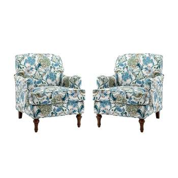 Set of 2  Adonia Traditional Wooden Upholstered Armchair with Turned Legs Bedroom and Living Room | ARTFUL LIVING DESIGN