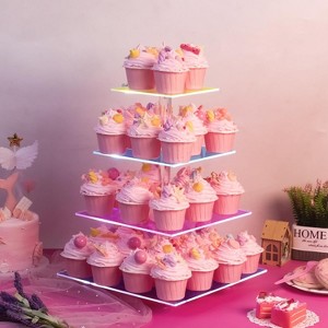 4 Tier Clear Acrylic Cupcake Stand Tower ¨C Holds 52 Cupcakes with 7-Color Light Effects ¨C Dessert Display for Weddings, Parties & Celebrations - 1 of 4