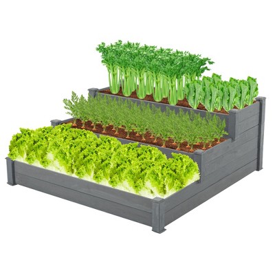 3 Tier Wooden Raised Garden Bed, Outdoor Elevated Flower Box, Raised Garden Bed Vegetables Growing Planter for Backyard Patio