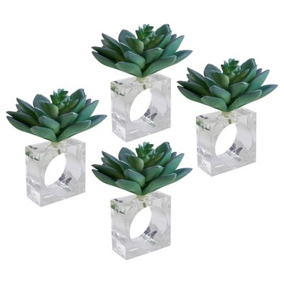 4pk Plastic Succulent Napkin Rings - Saro Lifestyle: Aqua Blue Acrylic, Pressed Molded, Cloth Napkin Holders, Set of 4