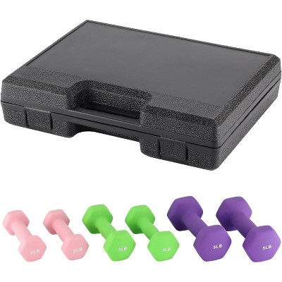 Acekool Neoprene Dumbbell Set for Women & Men, Hand Weights with Hex Shape & Carry Case, Home Gym, Anti-Slip Grip, 1/2/3LB Pairs