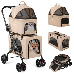 Tangkula Double Dog Stroller Foldable 3-in-1 4 Wheels with 2 Detachable Carriers Safety Belt Washable Cover Removable Pads for Small Medium Dogs - 1 of 4