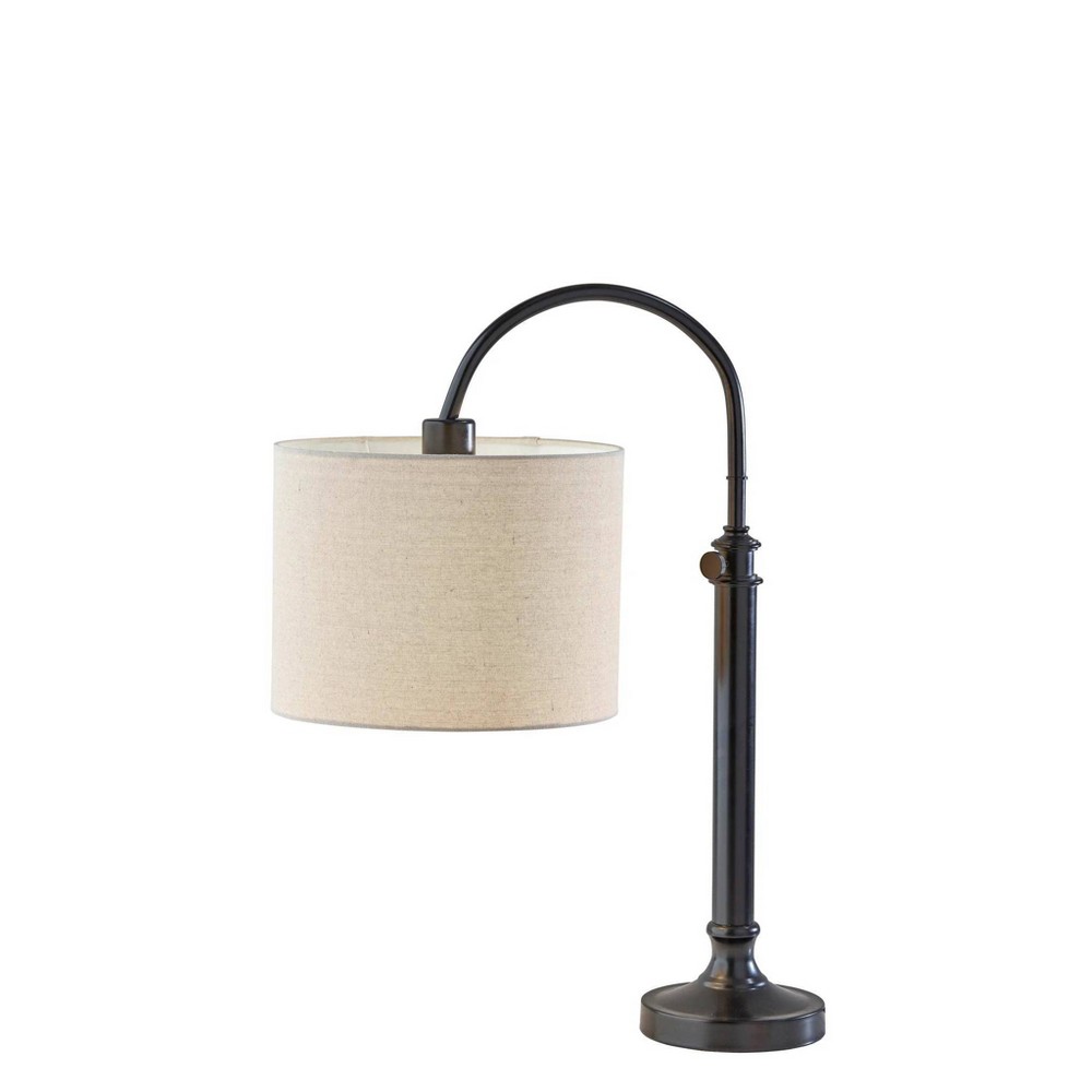 Photos - Floodlight / Street Light Adesso Barton Task Table Lamp Bronze: Adjustable Height, Linen Drum Shade, 