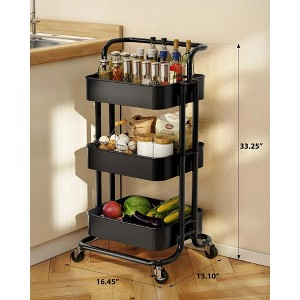 DOMETOUR 3 Tier Mesh Metal Rolling Utility Cart for Kitchen Living Room, Multifunctional Storage Cart with Lockable Wheels and Handle - 1 of 4