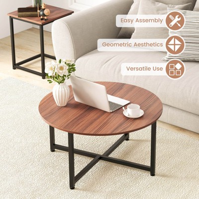 Walnut and Black 3-Piece Coffee Table Set with Metal Frame
