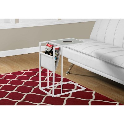 Contemporary White Metal and Glass Magazine Rack Side Table