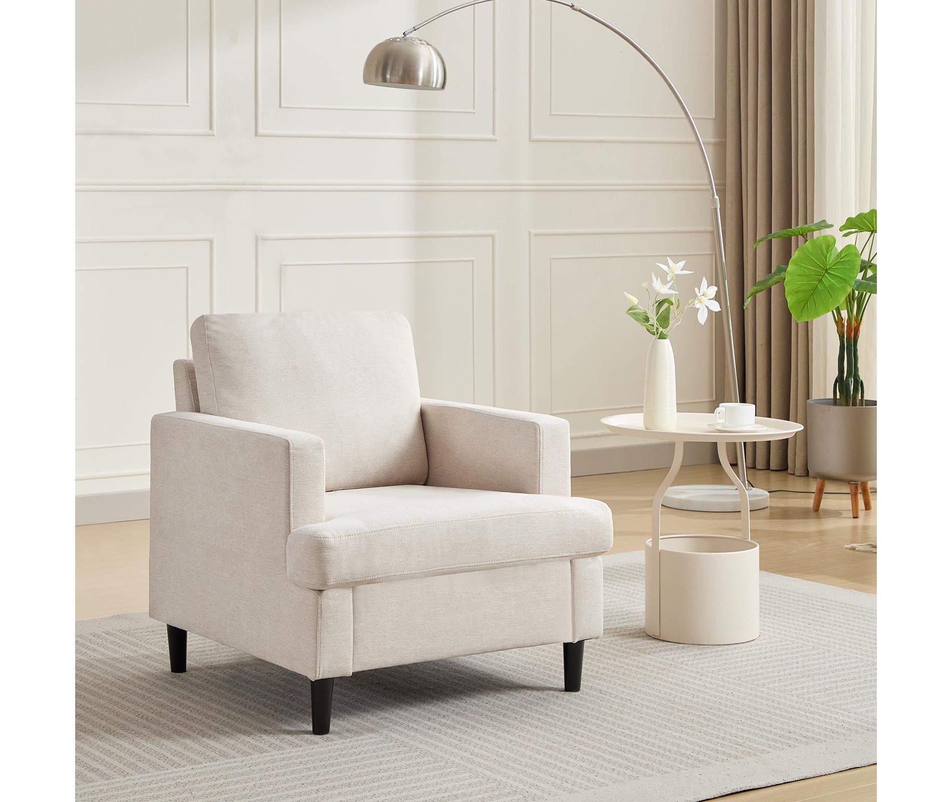 Modern Accent Chair, Oversized Living Room Chairs, Linen Upholstered Cozy Armchair with Thick Cushion
