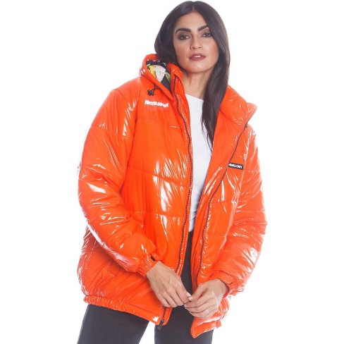 Members Only Mens Shiny Collab Puffer Jacket (orange, Xl) : Target