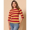 INSPIRE CHIC Women's Stripes Casual Basic Elbow Sleeves Boat Neck Slim Fit T-Shirts - 3 of 4