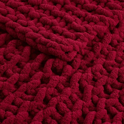 Red Chunky Knit Chenille Handmade Throw Blanket