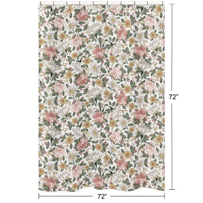 Vintage Floral Pink Green Yellow Fabric Shower Curtain