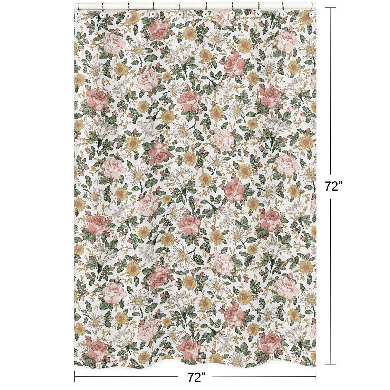 Sweet Jojo Designs Shower Curtain 72in.x72in. Vintage Floral Pink Green Yellow White, 6 of 7